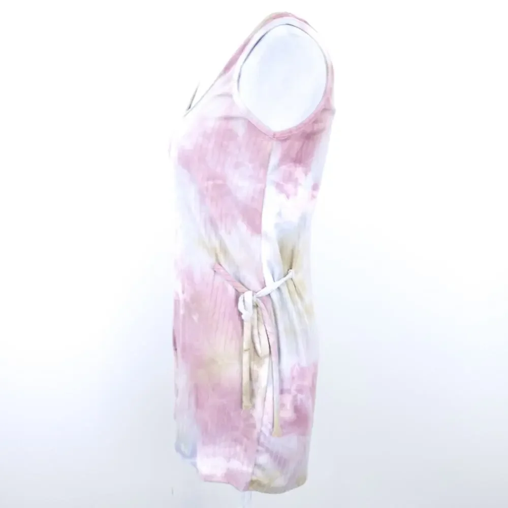 See You Monday Romper Medium, Tie Dye, Strapless, Pink, Blue, Side Ties, Summer